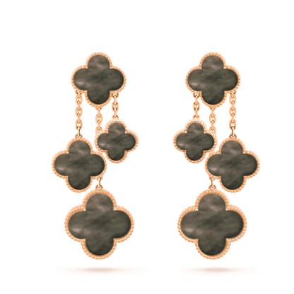 [LuxJewelry]CLOVER EARRINGS DARK MOP 4 MOTIFS ROSE GOLD