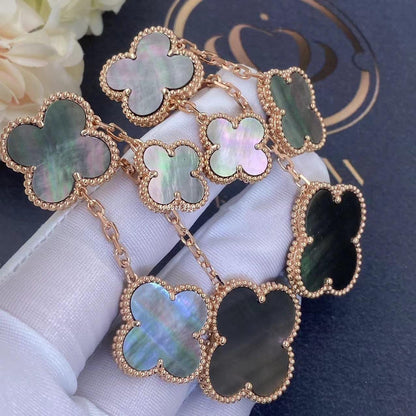 [LuxJewelry]CLOVER EARRINGS DARK MOP 4 MOTIFS ROSE GOLD