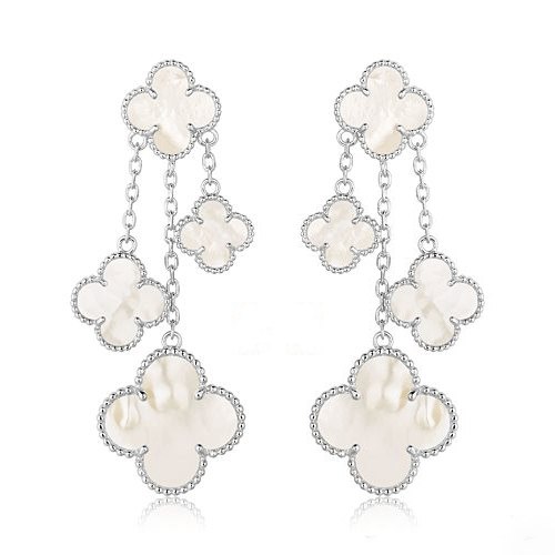 [LuxJewelry]CLOVER EARRINGS WHITE MOP 4 MOTIFS SILVER