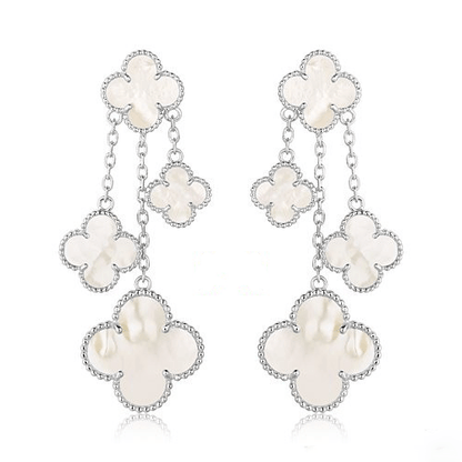 [LuxJewelry]CLOVER EARRINGS WHITE MOP 4 MOTIFS SILVER
