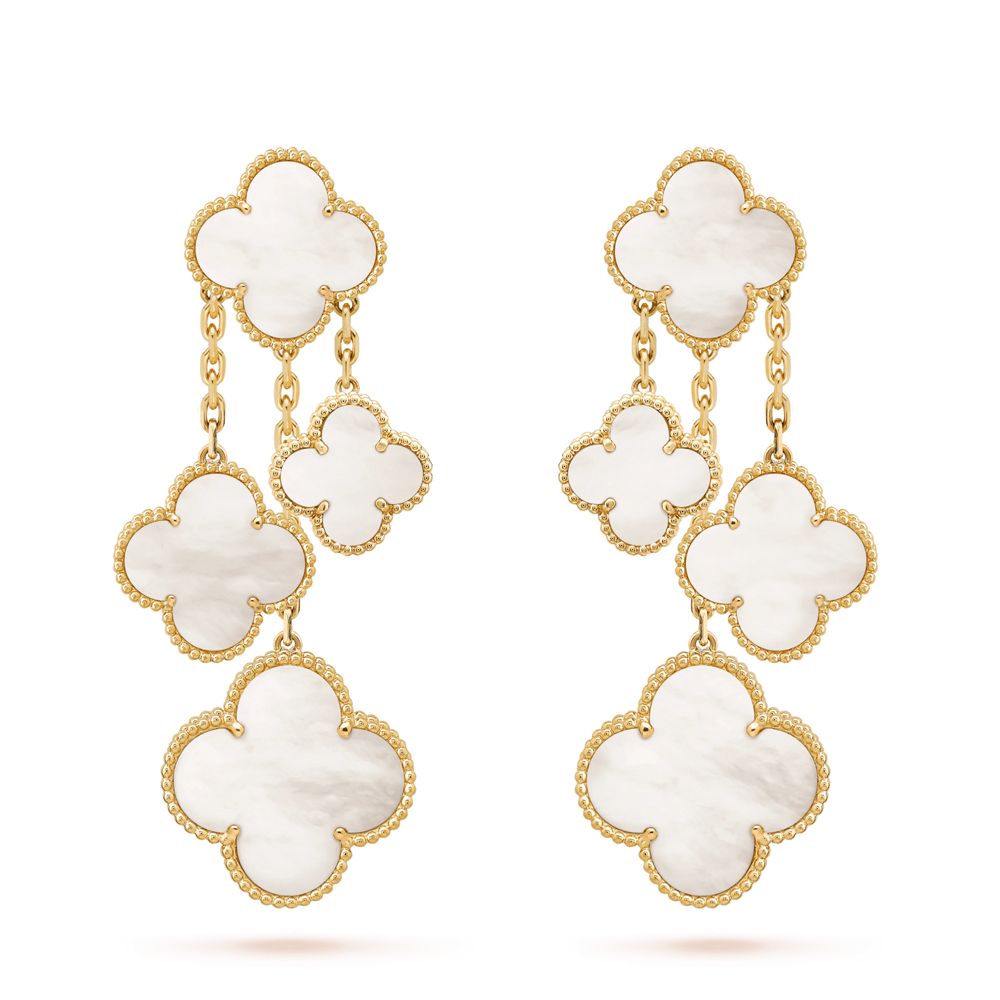 [LuxJewelry]CLOVER EARRINGS WHITE MOP 4 MOTIFS GOLD