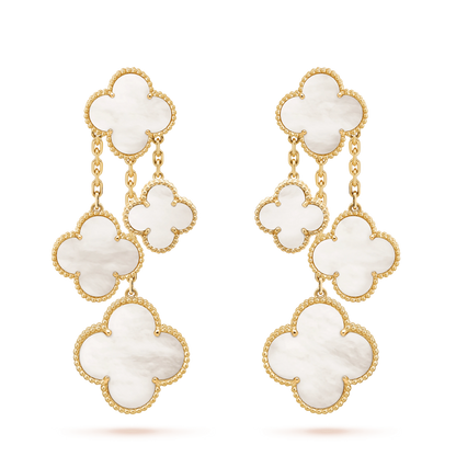 [LuxJewelry]CLOVER EARRINGS WHITE MOP 4 MOTIFS GOLD