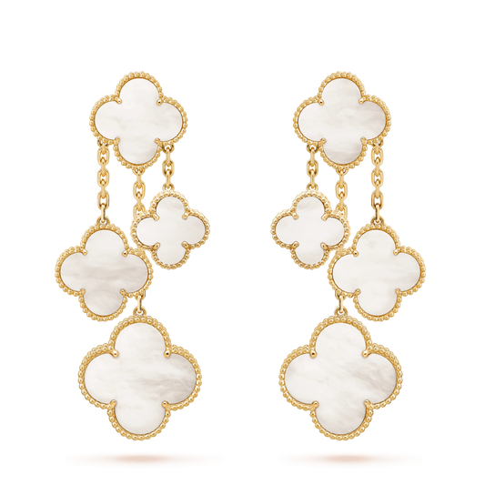 [LuxJewelry]CLOVER EARRINGS WHITE MOP 4 MOTIFS GOLD
