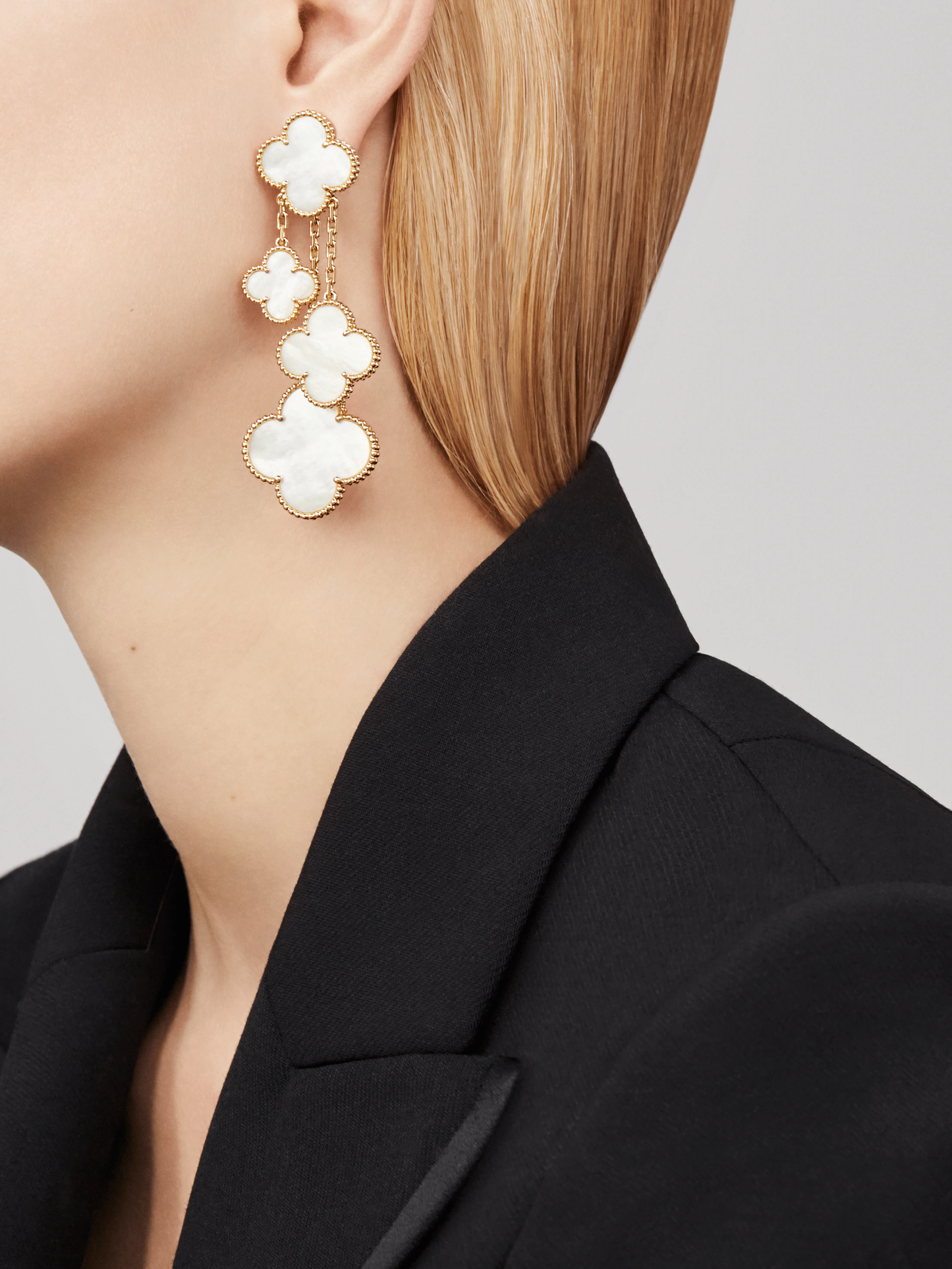 [LuxJewelry]CLOVER EARRINGS WHITE MOP 4 MOTIFS GOLD