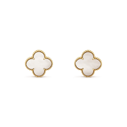 [LuxJewelry]CLOVER MEDIUM 1 MOTIFS  WHITE MOP STUD EARRINGS