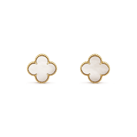 [LuxJewelry]CLOVER MEDIUM 1 MOTIFS  WHITE MOP STUD EARRINGS
