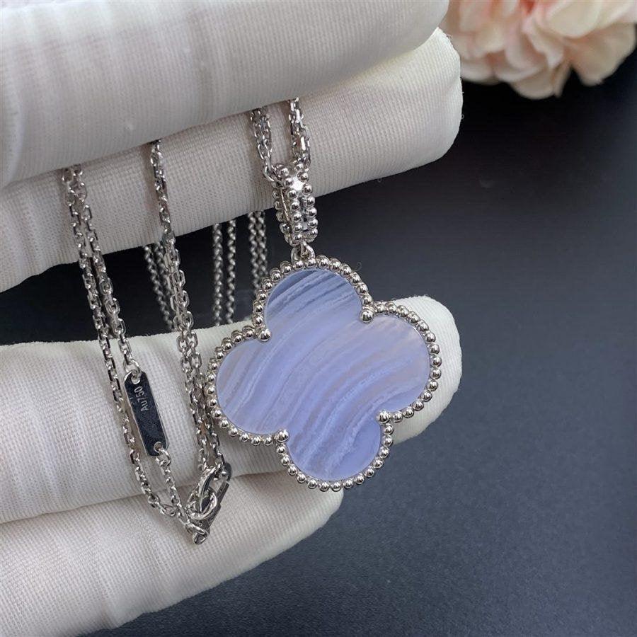 [LuxJewelry]CLOVER SILVER CHALCEDONY BIG CLOVER NECKLACE