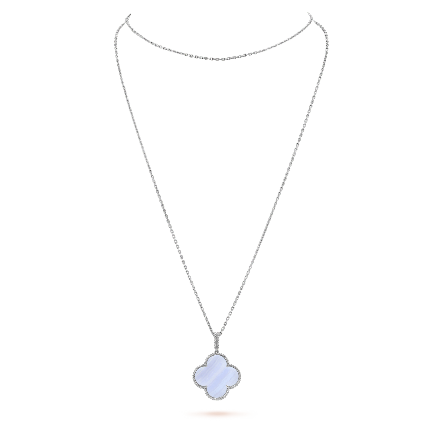 [LuxJewelry]CLOVER SILVER CHALCEDONY BIG CLOVER NECKLACE