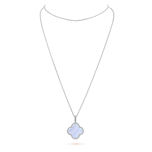 [LuxJewelry]CLOVER SILVER CHALCEDONY BIG CLOVER NECKLACE