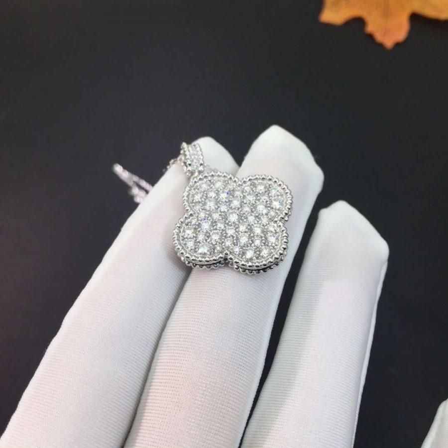 [LuxJewelry]CLOVER 25MM SILVER FULL DIAMOND BIG CLOVER NECKLACE