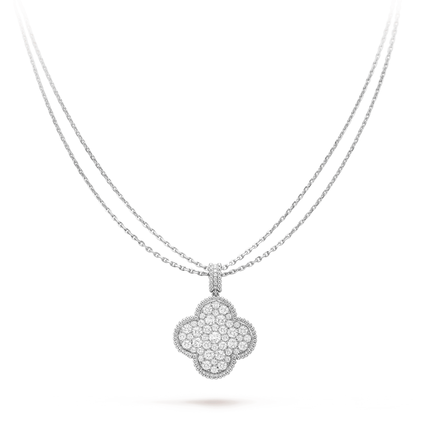 [LuxJewelry]CLOVER 25MM SILVER FULL DIAMOND BIG CLOVER NECKLACE