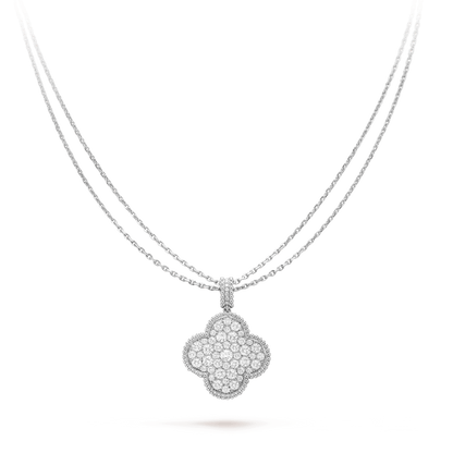 [LuxJewelry]CLOVER 25MM SILVER FULL DIAMOND BIG CLOVER NECKLACE