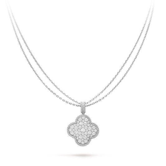[LuxJewelry]CLOVER 25MM SILVER FULL DIAMOND BIG CLOVER NECKLACE