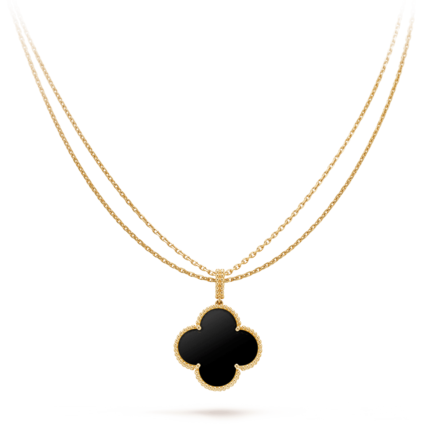 [LuxJewelry]CLOVER 25MM GOLD ONYX BIG CLOVER NECKLACE