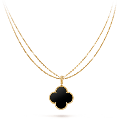 [LuxJewelry]CLOVER 25MM GOLD ONYX BIG CLOVER NECKLACE