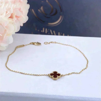 [LuxJewelry]CLOVER  CARNELIAN SINGLE FLOWER BRACELET