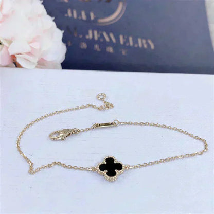 [LuxJewelry]CLOVER ONYX SINGLE FLOWER BRACELET
