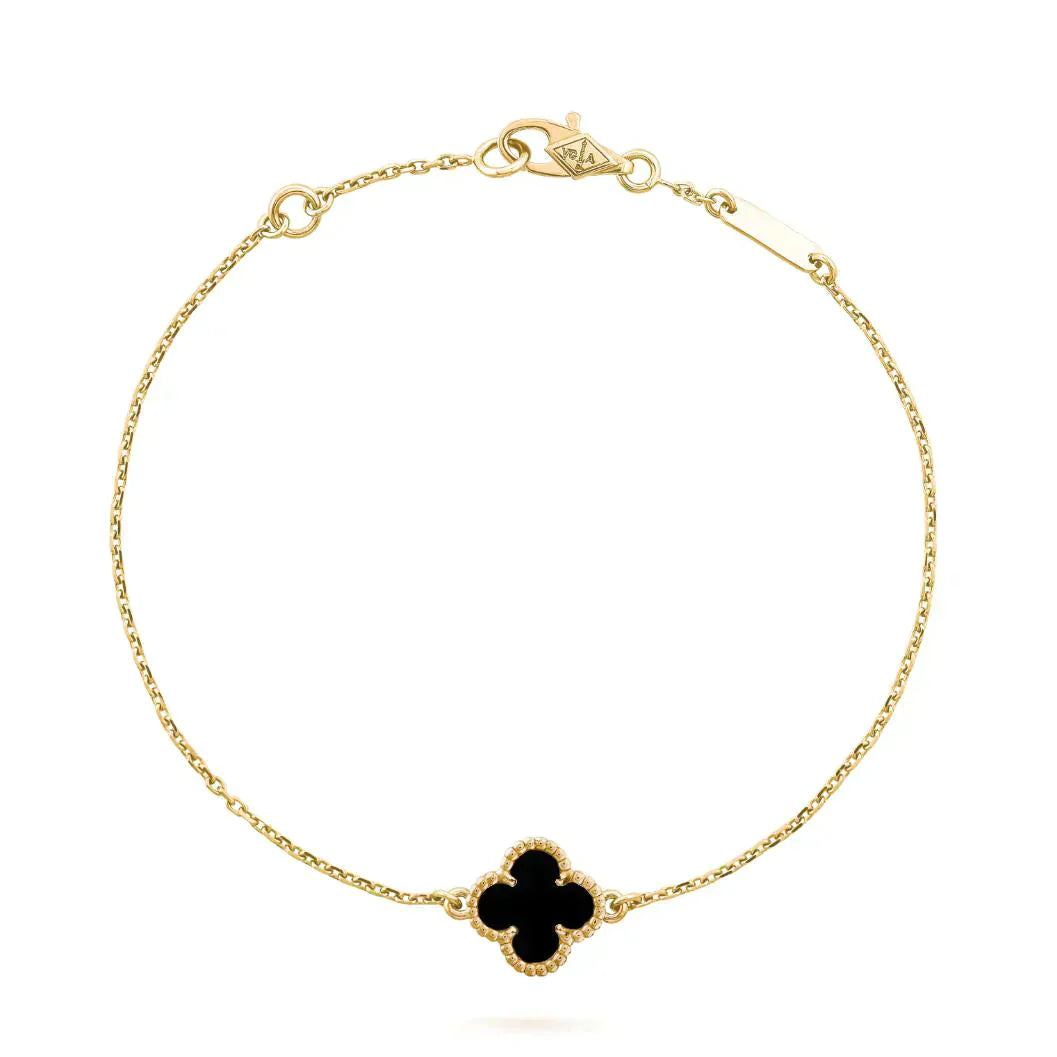 [LuxJewelry]CLOVER ONYX SINGLE FLOWER BRACELET