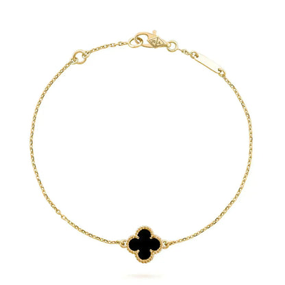 [LuxJewelry]CLOVER ONYX SINGLE FLOWER BRACELET