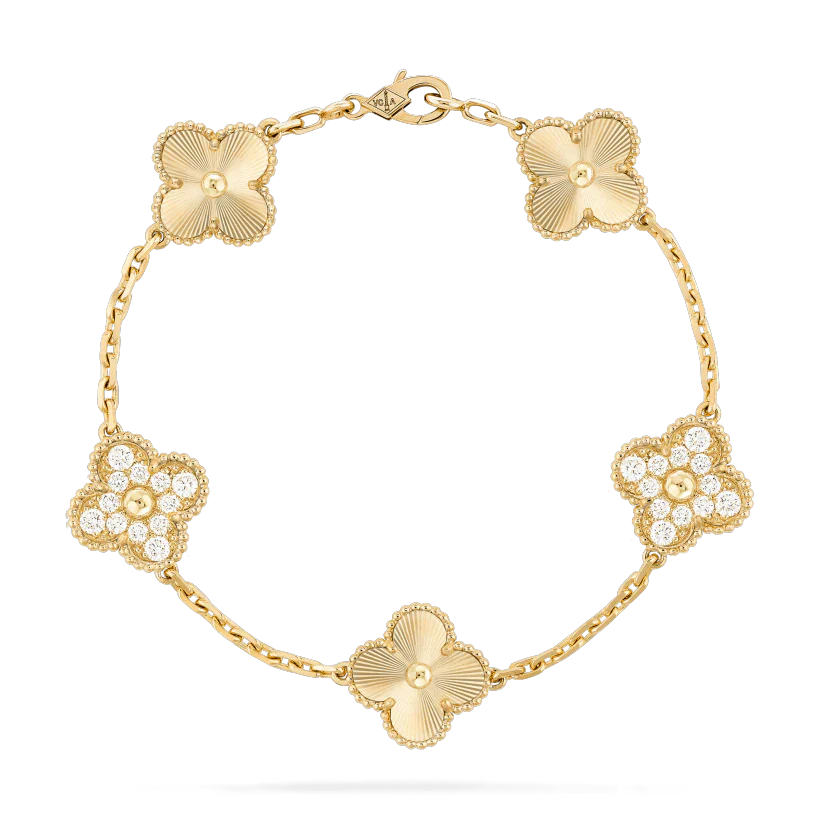 [LuxJewelry]CLOVER BRACELET 5 MOTIFS GOLD DIAMOND