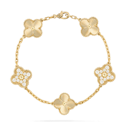 [LuxJewelry]CLOVER BRACELET 5 MOTIFS GOLD DIAMOND