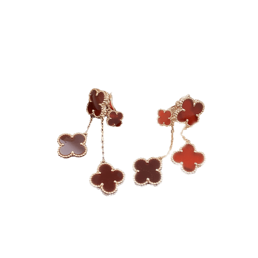 [LuxJewelry]CLOVER EARRINGS CARNELIAN 4 MOTIFS PINK GOLD