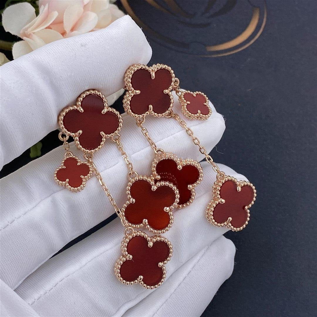 [LuxJewelry]CLOVER EARRINGS CARNELIAN 4 MOTIFS PINK GOLD