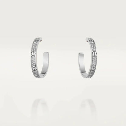 [LuxJewelry]LOVE DIAMOND SILVER HOOP EARRINGS