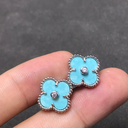 [LuxJewelry]CLOVER 1 DIAMOND BLUE SKY SILVER EARRINGS
