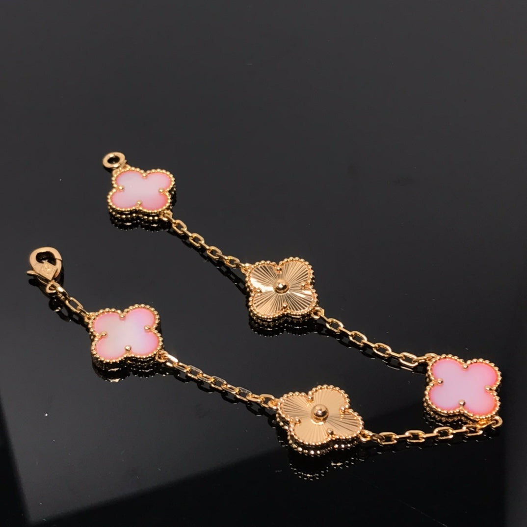 [LuxJewelry]CLOVER BRACELET 5 MOTIF PINK AND PINK GOLD