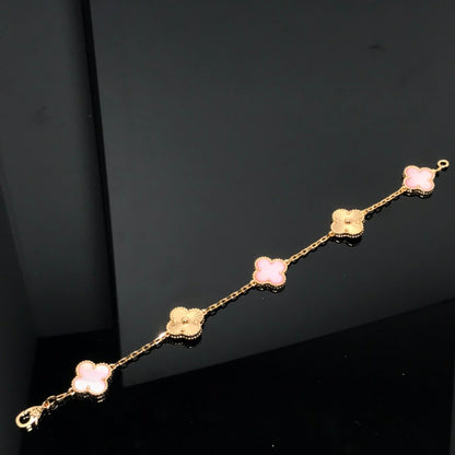 [LuxJewelry]CLOVER BRACELET 5 MOTIF PINK AND PINK GOLD