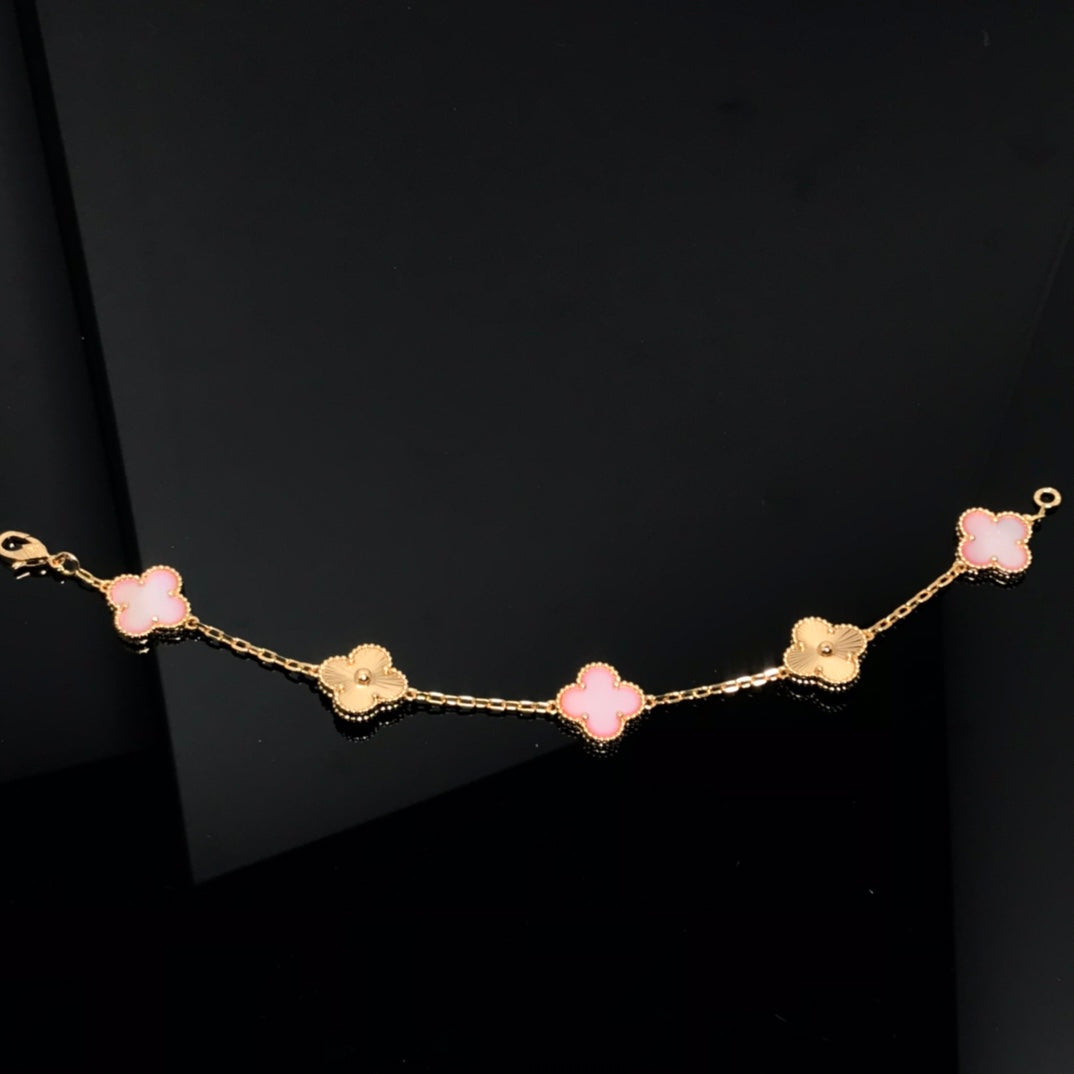 [LuxJewelry]CLOVER BRACELET 5 MOTIF PINK AND PINK GOLD