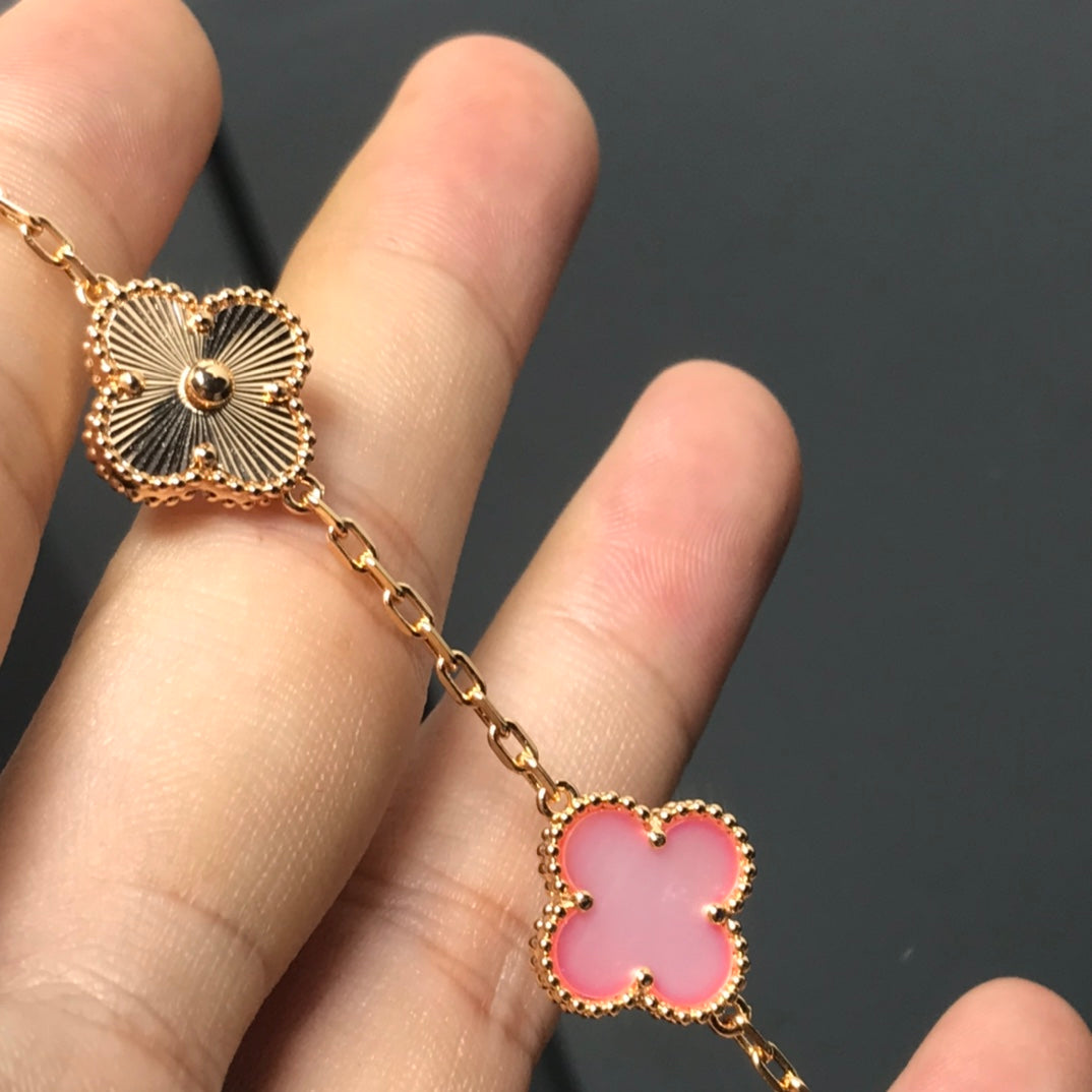 [LuxJewelry]CLOVER BRACELET 5 MOTIF PINK AND PINK GOLD
