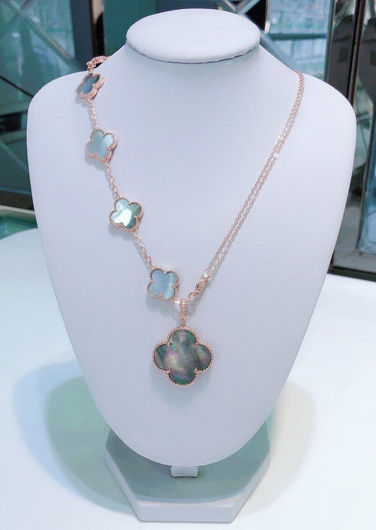 [LuxJewelry]COMBINED BRACELET 5 MOTIFS AND NECKLACE DARK MOP ROSE GOLD