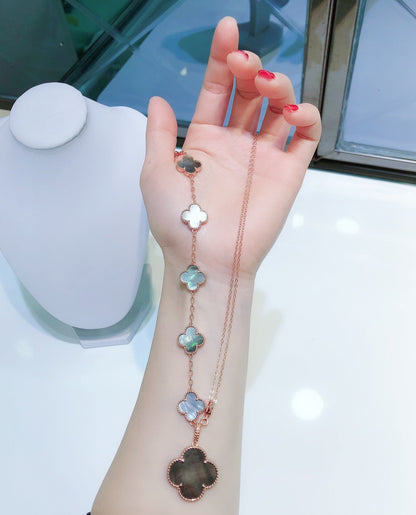 [LuxJewelry]COMBINED BRACELET 5 MOTIFS AND NECKLACE DARK MOP ROSE GOLD