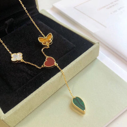 [LuxJewelry]LUCKY SPRING 4 MOTIFS ROSE GOLD NECKLACE