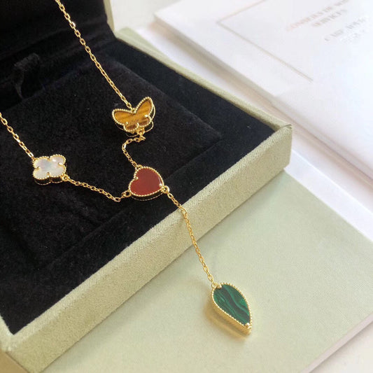 [LuxJewelry]LUCKY SPRING 4 MOTIFS ROSE GOLD NECKLACE