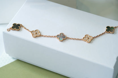 [LuxJewelry]CLOVER 5 MOTIFS DARK MOP AND DIAMONDS PINK GOLD BRACELET