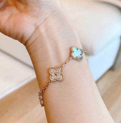 [LuxJewelry]CLOVER 5 MOTIFS DARK MOP AND DIAMONDS PINK GOLD BRACELET