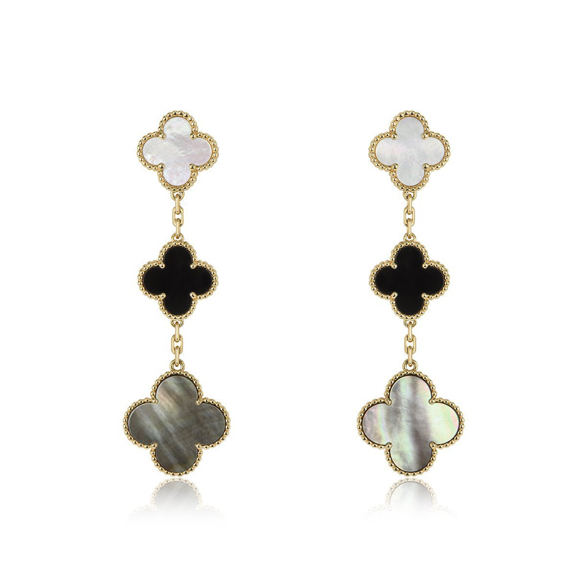 [LuxJewelry]CLOVER EARRINGS GOLD ONYX MOP 3 MOTIF