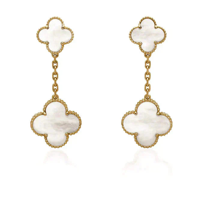 [LuxJewelry]CLOVER 2 MOTIF WHITE MOP EARRINGS