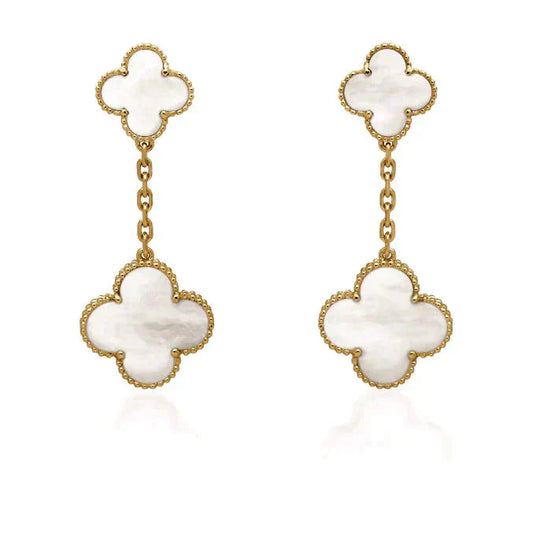 [LuxJewelry]CLOVER 2 MOTIF WHITE MOP EARRINGS