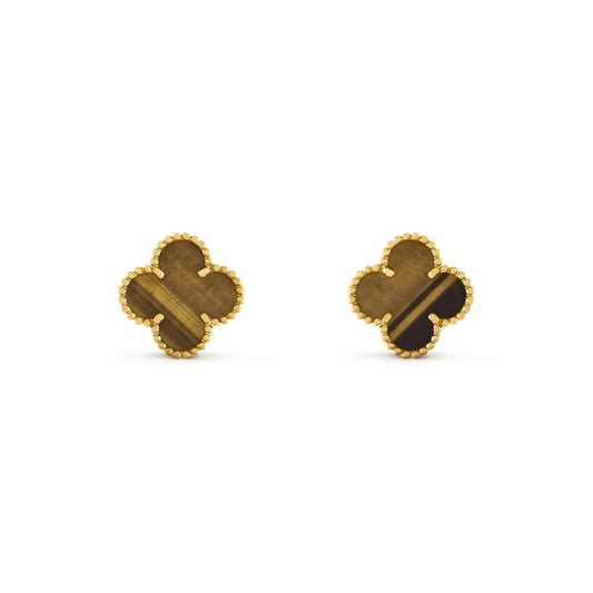 [LuxJewelry]CLOVER MEDIUM 1 MOTIFS TIGER EYE EARRINGS