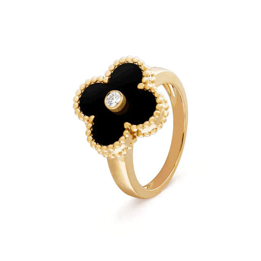 [LuxJewelry]CLOVER ONYX RING GOLD DIAMOND