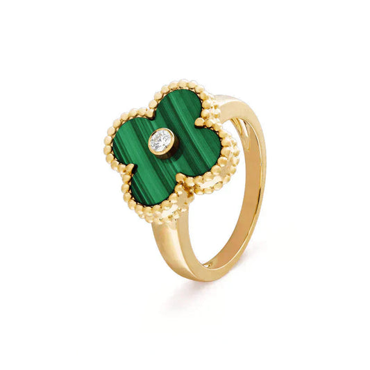 [LuxJewelry]CLOVER MALACHITE RING GOLD DIAMOND