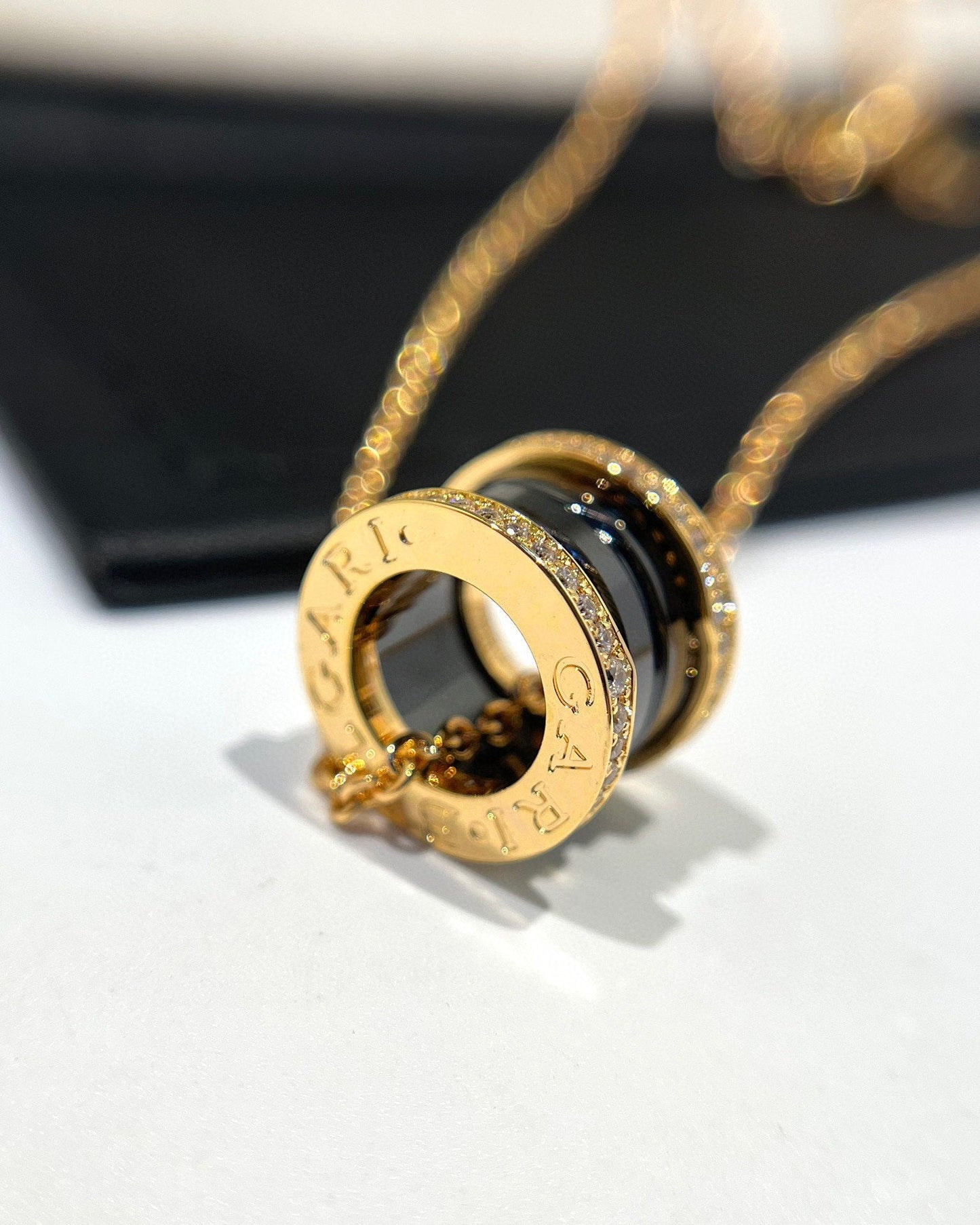 [LuxJewelry]ZERO 1 BLACK CERAMIC DIAMOND PINK GOLD NECKLACE